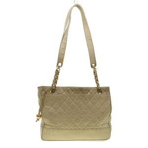 CHANEL Matelasse Chain Shoulder Bag Lamb Skin Beige CC